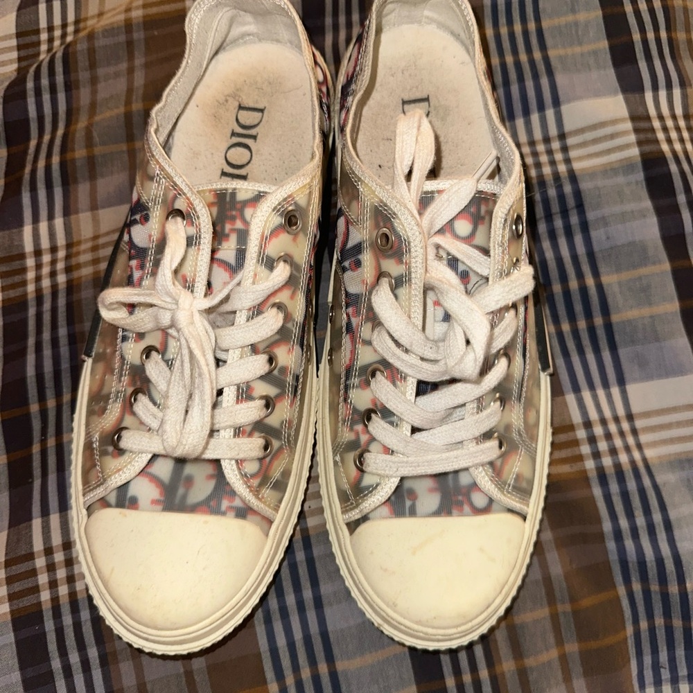 Dior White and Pink Patterned Sneakers
